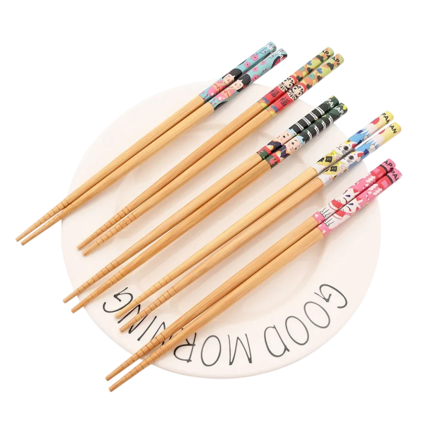 Bâtonnets à sushi réutilisables en bois avec des motifs colorés, ustensiles de cuisine pour sushi et cuisine asiatique, 5 paires 1