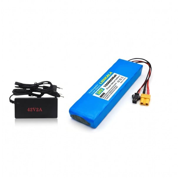 Batteria al litio ricaricabile per monopattino elettrico LIDIKALA 36 V 10S2P con caricabatteria 42 V 2 A Connettori XT30 e SM 186 x 66 x 38 mm Blu 1