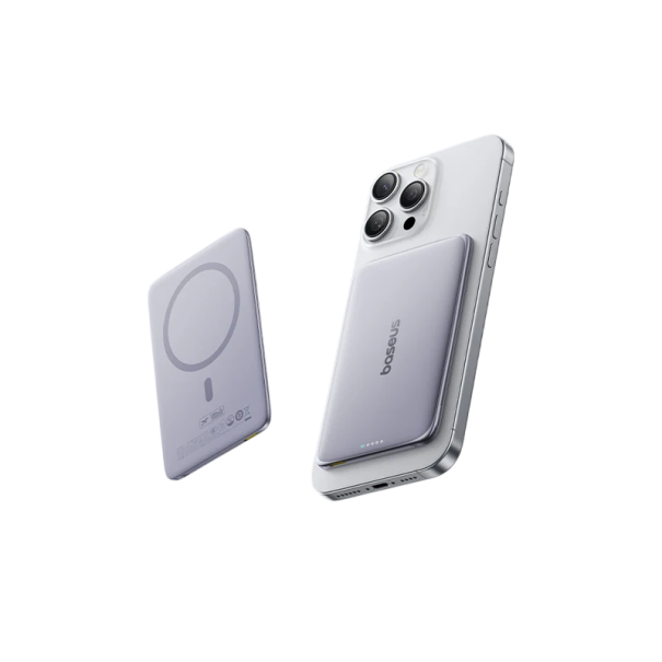 Batterie externe magnétique fine 5 000 mAh 15 W, chargeur portable filaire sans fil 20 W, design métallique, format carte, pour iPhone et Samsung gris