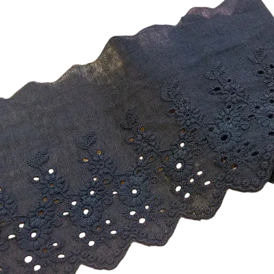 Baumwollstoff mit Spitzenrand 91 cm Dekorative Baumwolltextilie zum Nähen, Verzieren von Kleidung, Textildekoration, Handarbeit schwarz