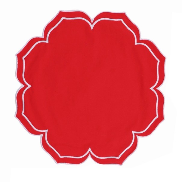 Baumwollunterlage 40,6 x 40,6 cm Blütenform mit gewelltem Rand Dekorative textile Tischunterlage 100% Baumwolle rot