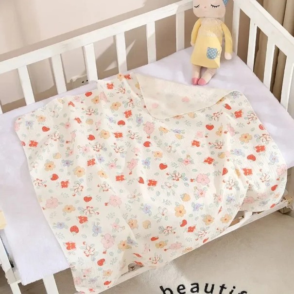Bavlněná dětská deka do postýlky 80x80 cm pro novorozence a matky Vzor květin a jahod Lehké přikrývky z prodyšné tkaniny 1