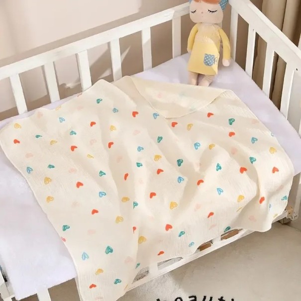 Bavlněná dětská deka do postýlky 80x80 cm pro novorozence a matky Vzor srdíček Lehké přikrývky z prodyšné tkaniny 1