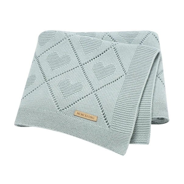 Bavlněná dětská pletená deka 70x90 cm Mimixiong Zavinovačka do kočárku Deka do postýlky Měkká pro miminka Spací přikrývka modrá
