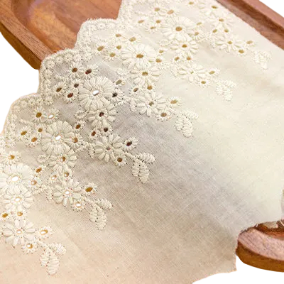 Bavlnená látka s krajkovým lemom 91 cm Dekoračná bavlnená textília na šitie zdobenie odevov textilné dekorácie ručné tvorenie béžová