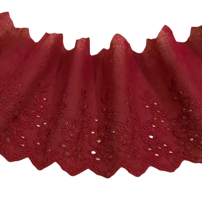 Bavlnená látka s krajkovým lemom 91 cm Dekoračná bavlnená textília na šitie zdobenie odevov textilné dekorácie ručné tvorenie vínová
