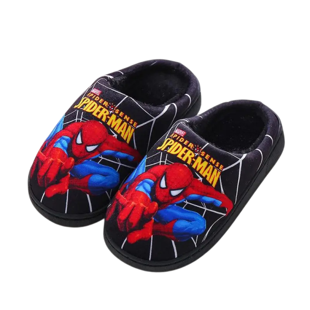Bavlnené detské šľapky pre chlapcov Mäkké domáce prezuvky so Spider-Manom Pohodlná obuv pre chlapcov Roztomilý motív Hrejivé nazúvaky čierna 34-35
