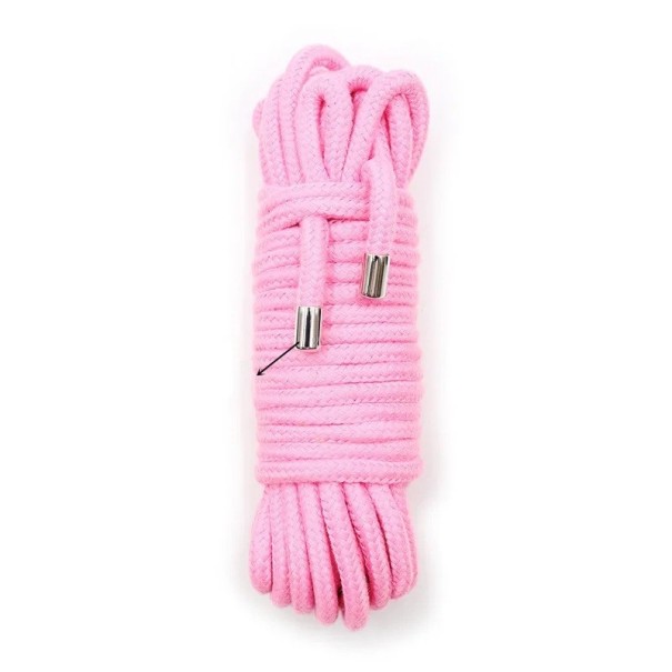 Bavlnený BDSM povraz s dĺžkou 10 metrov, šírka 0,85 cm, s kovovými koncami, ideálny pre bondage, zväzovanie a ďalšie techniky Diskrétne balenie ružová