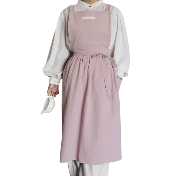 Bavlnet linned zástěre vintage uden ærmer med lommer 98x88 cm Havearbejder arbejdsforklæde Køkken linned forklæde med lommer rosa