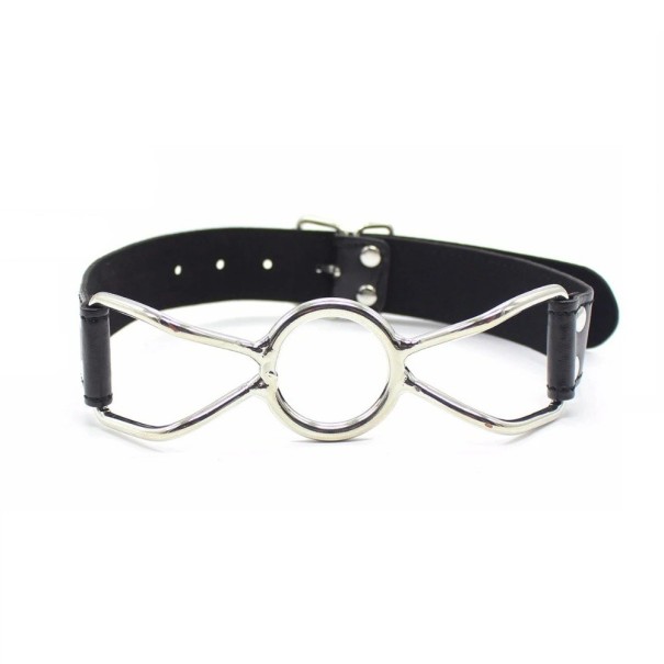 BDSM mondspreider met metalen haak om de mond te openen en leren halsband, verstelbare maat, voor dominantiespelletjes, Discrete verpakking M