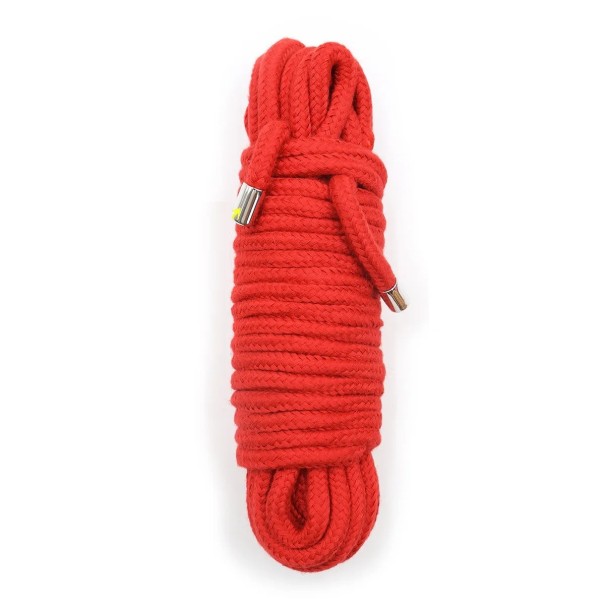 BDSM-Seil aus Baumwolle, 5 Meter lang, 0,85 cm breit, mit Metallenden, ideal für Bondage, Fesseln und andere Techniken Diskrete Verpackung rot