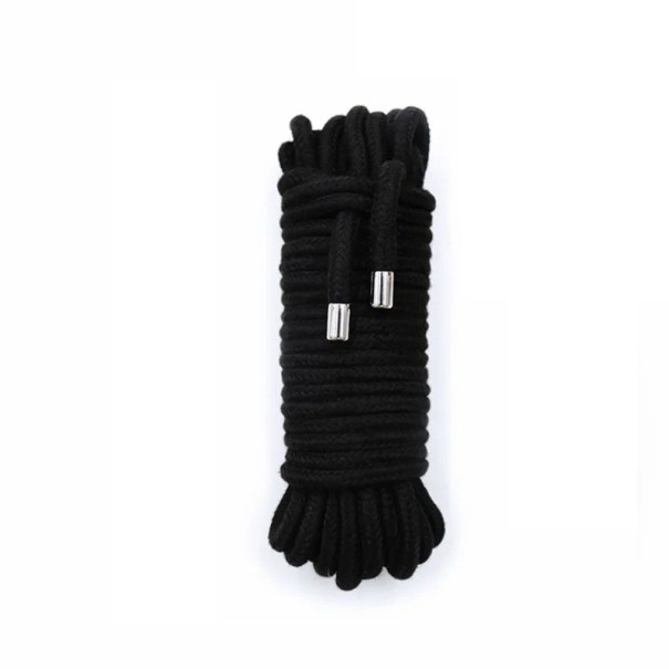 BDSM-touw van katoen, 10 meter lang, 0,85 cm breed, met metalen uiteinden, ideaal voor bondage, vastbinden en andere technieken. Discrete verpakking. zwart