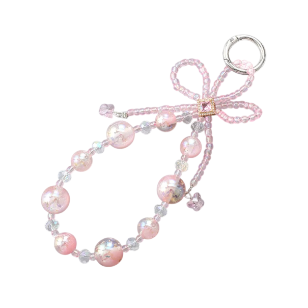 Beaded Keyring Resin Bow Decorative Keychain Handbag Backpack Elegant Fashion Accessory Gift pink