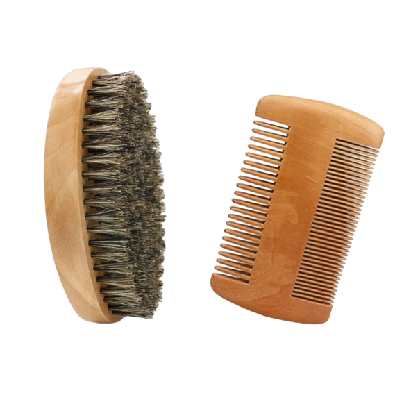 Beard Care Set 2 pcs Soft Beard Brush and Wooden Comb Beard Care 1