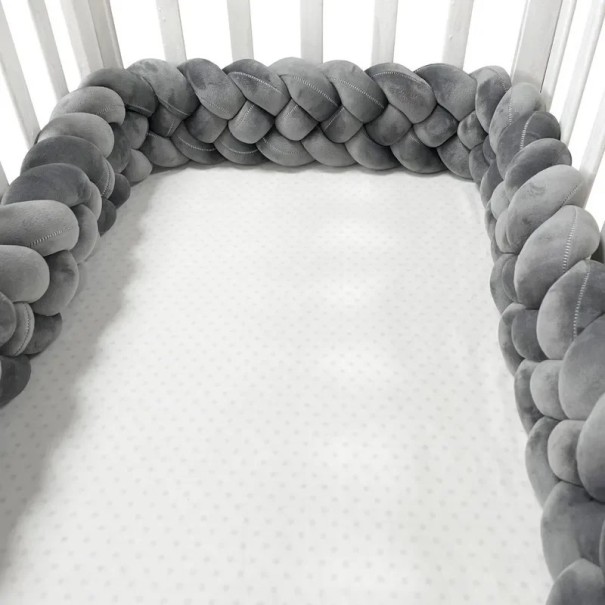Bedbescherming gevlochten snoer 3 m katoen effen kleur bescherming van het hoofdje van de baby in het bedje en de wieg donkergrijs