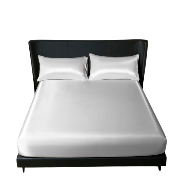 Beddengoedset met satijnen oppervlak Hoeslaken met elastiek 140 x 200 cm + 2x kussensloop 50 x 75 cm Glanzend en glad wit