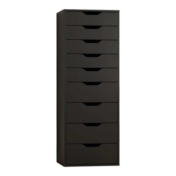 Bedroom Chest of Drawers 124 x 45 x 40 cm With Nine Drawers and Cut-Out Handles Drawer Chest Without Handles with Lower and Higher Drawers black