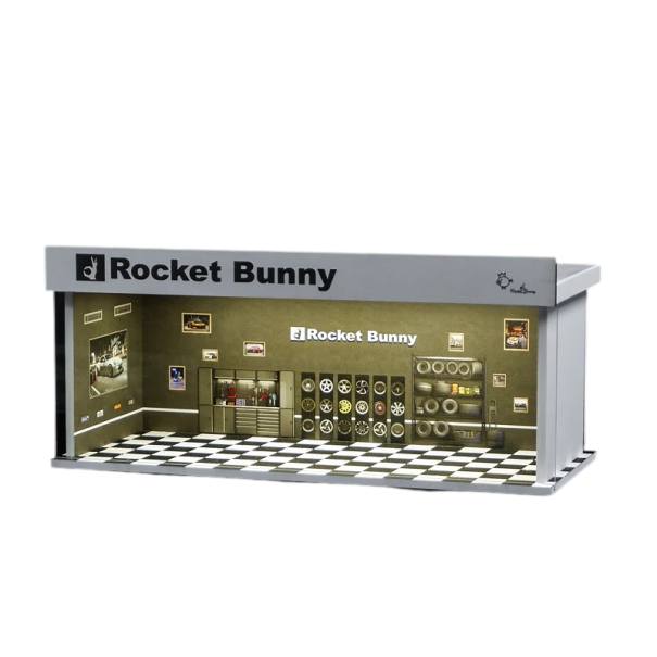 Beleuchtete Garage für Automodelle 30 × 13,3 × 12 cm Rocket Bunny Dekorativer Tuning-Autoservice Diorama 1:64 mit LED-Beleuchtung 1