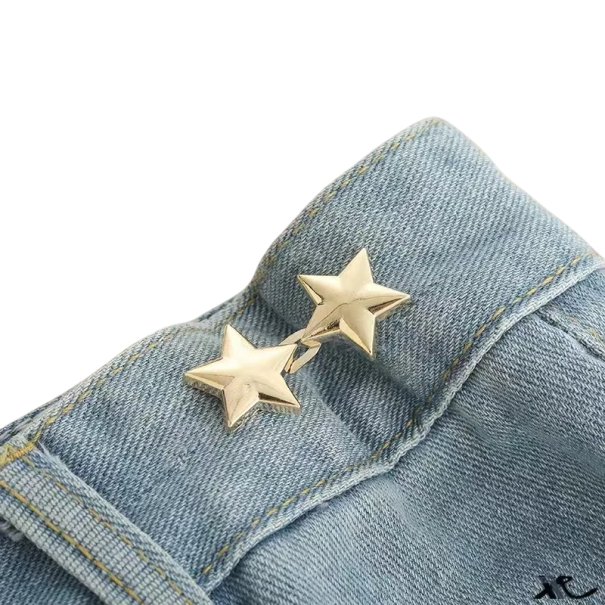 Belt Tightening Clip Adjustable Buckle No Sewing Required Metal Clip with Two Stars Practical Waist Reduction Clothing Accessories gold