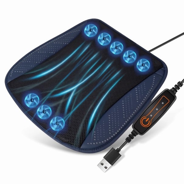 Belüfteter Sitzkissen für Stühle und Autos mit 8 Ventilatoren USB-Stromversorgung 3 Stufen der Belüftung Netzoberfläche Für das Büro blau