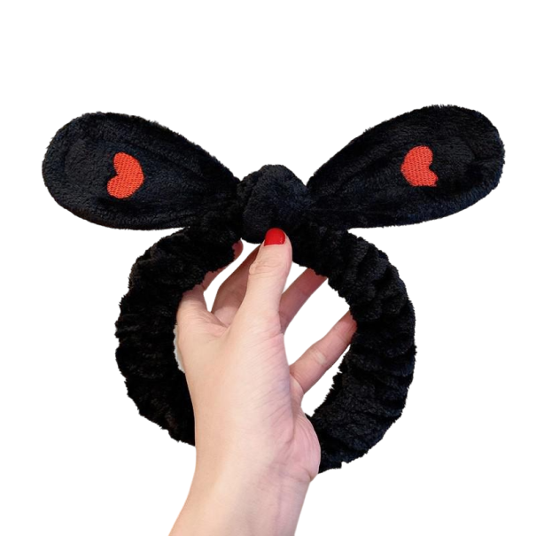 Bentita cosmetică de pluș cu urechi negru