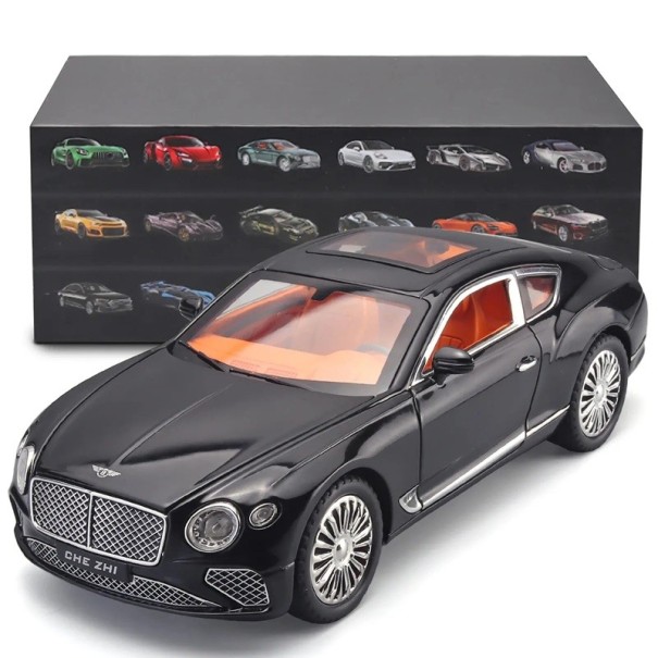 Bentley-auton malli 1:24 Metallimalli luksusautosta Yksityiskohtainen keräilyminiatuuri Lapsille tarkoitettu lelu Koristeellinen malli Luksuslahja musta