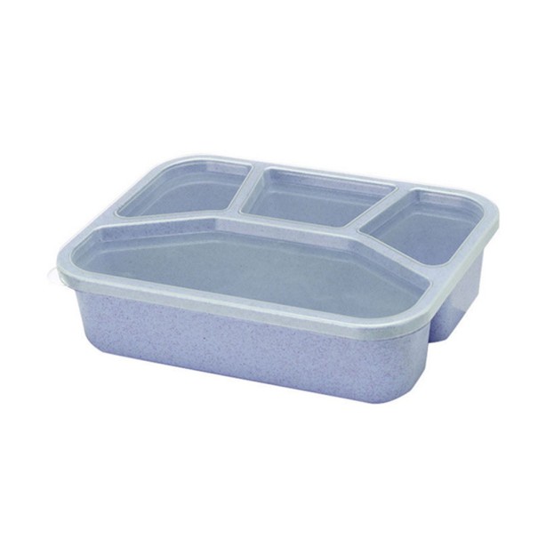 Bento box com quatro divisórias separadas para comida para levar Tampa transparente De plástico e palha processada 21,5 x 16,2 x 5,5 cm azul