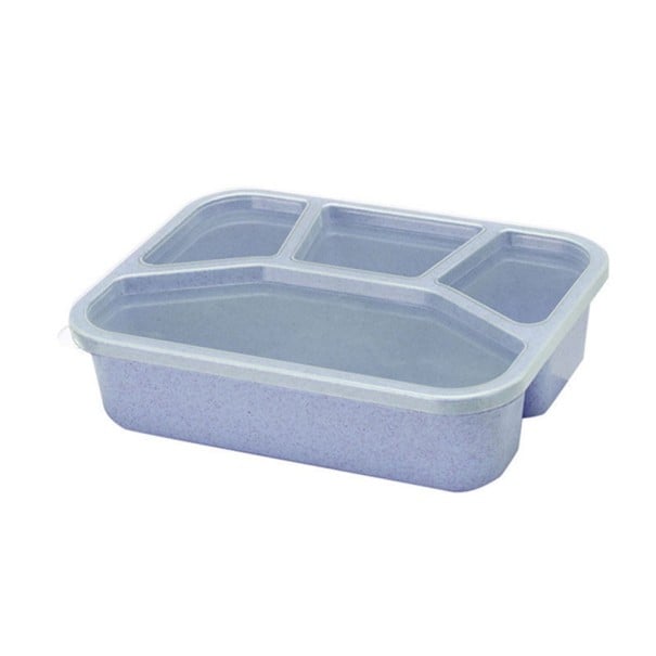 Bento-Box mit vier getrennten Fächern für Essen zum Mitnehmen Transparenter Deckel Aus Kunststoff und verarbeitetem Stroh 21,5 x 16,2 x 5,5 cm blau