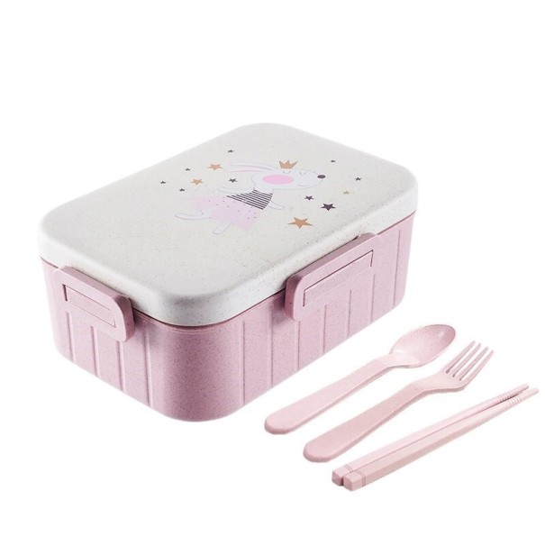 Bento box na jídlo s příborem růžová