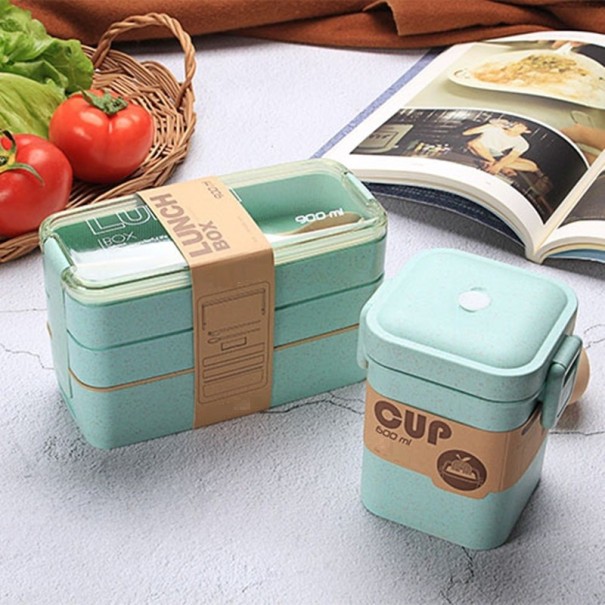 Bento voedseldoos met bestek 2 stuks turquoise