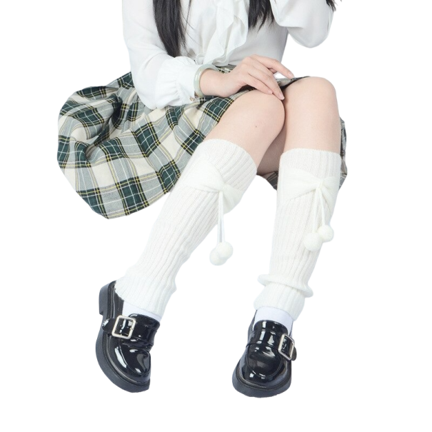 Benvarmere med pompon hvid