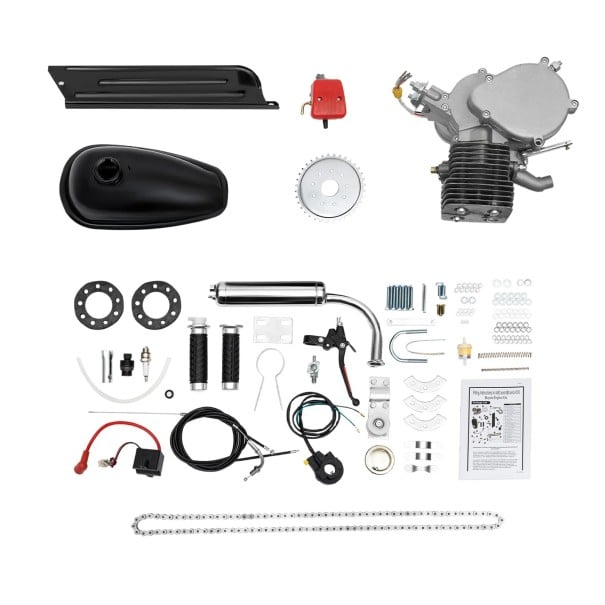 Benzinmotor-Kit für Fahrrad 2-Takt 100 ccm Einzylinder CDI Luftkühlung Tank 2 l 45 km/h Mountain- und Straßenräder 26 und 28 Zoll