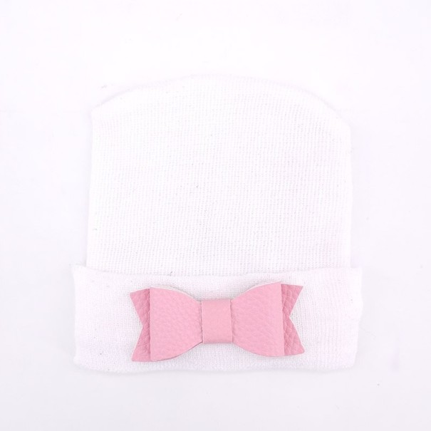 Béret blanc pour enfant avec nœud rose