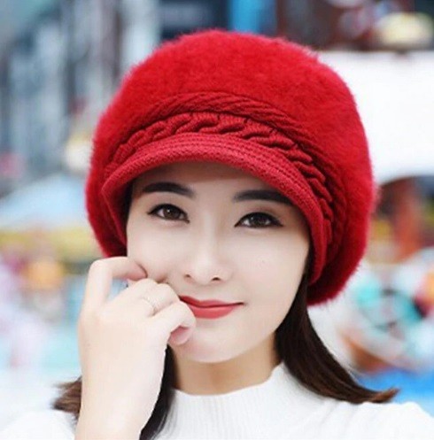 Béret en fausse fourrure pour femme J2794 rouge