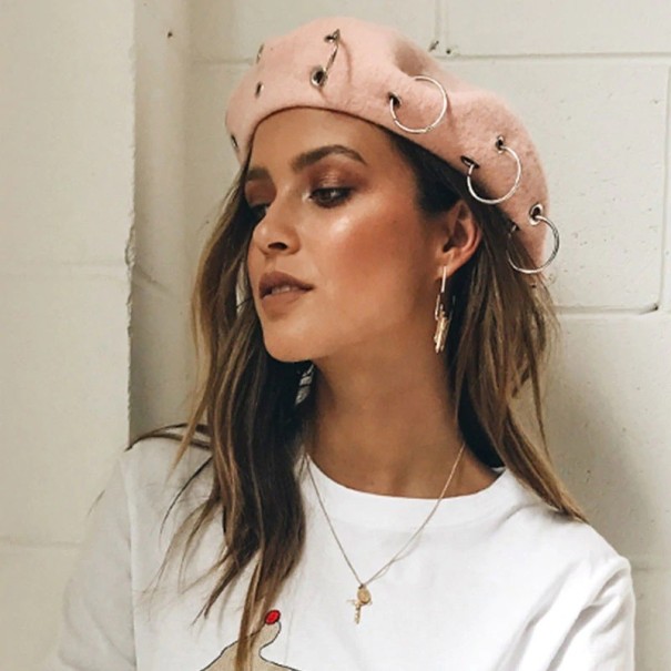 Béret féminin avec anneaux J1663 rose