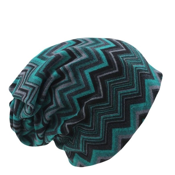 Berretto da donna a caduta in stile hip hop con motivo a zigzag turchese Combinazione di strisce grigie e nere Materiale in poliestere 1