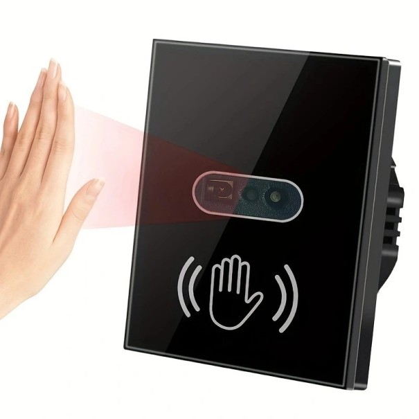 Berührungsloser Lichtschalter mit Infrarotsensor für die Wand, Stromversorgung 100-240 V, Last 10 A, Reichweite 15 cm, Größe 8,6 x 8,6 x 3,6 cm schwarz