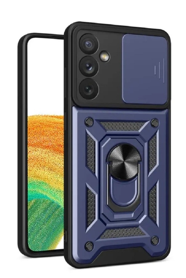 Beskyttende cover med magnet, stativ og linsedæksel til Samsung Galaxy S23 Plus blå
