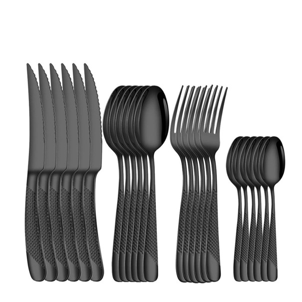 Besteckset Messer Gabel Löffel Dessertlöffel Elegante Essbestecke für den Haushalt schwarz