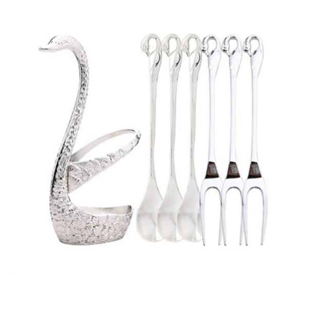 Bestickset med svanformat stativ 7 st silver