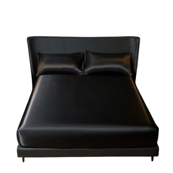 Bettwäsche-Set mit satinierter Oberfläche Spannbettlaken 200 x 220 cm + 2x Kissenbezug 50 x 75 cm Glatt und glänzend schwarz