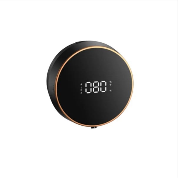 Bezdotykový automatický dávkovač mýdla 300 ml o rozmeroch 130 x 130 x 62 mm so senzorom a digitálnym displejom v guľatom prevedení čierna