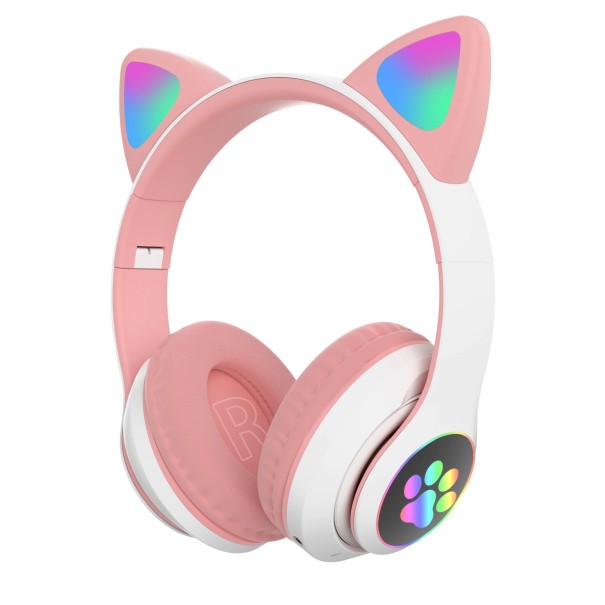 Bezdrátová bluetooth sluchátka s ušima růžová