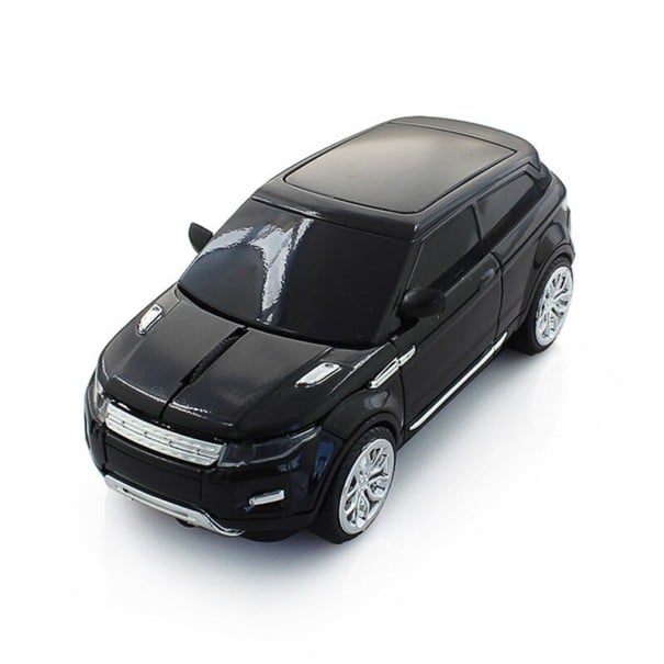 Bezdrátová herní myš ve tvaru auta SUV USB přijímač 2,4 GHz Rozlišení 1600 DPI 3 tlačítka Napájení 2x AAA Rozměry 115 x 52 x 42 mm černá