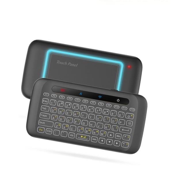 Bezdrátová mini klávesnice s touchpadem Podsvícení USB přijímač 2,4 GHz IR klávesa Nabíjecí baterie Rozměry 14,5 x 7,5 x 1,4 cm 1