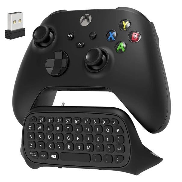 Bezdrátová QWERTY klávesnice 14,5 × 6 × 4,5 cm pro Xbox Series X/S One One S Chatpad 47 kláves USB přijímač 3,5mm audio snadné psaní zpráv černá