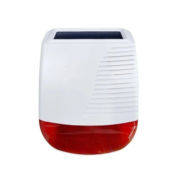 Bezdrátová solární siréna venkovní 110 dB, blikající stroboskop, 1000 mAh baterie, 433 MHz, vodotěsná, bílo-červená, zabezpečení domu 1