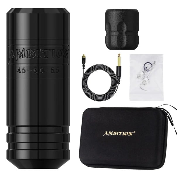 Bezdrátové tetovací pero Ambition Torped-36 s jednou baterií bezkartáčový motor zdvih 4,5-5,5 mm 2400 mAh pro tetování a stínování černá