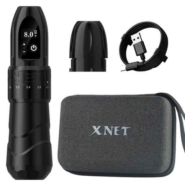 Bezdrátové tetovací pero XNET F2 s jednou baterií nastavitelný zdvih 2,0-4,2 mm 9000 ot/min černé pro tetování a permanentní make-up 1