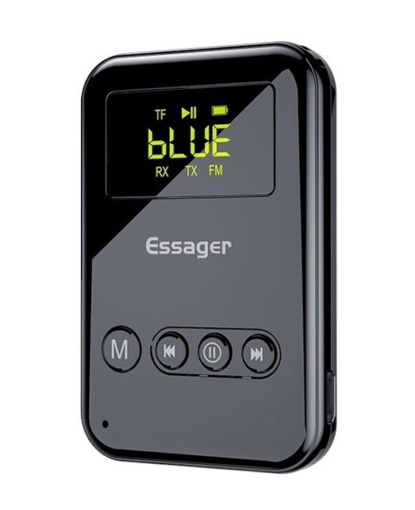 Bezdrátový bluetooth audio adaptér s displejem Bluetooth 5.0 Dosah 10 m Baterie 300 mAh Výdrž 6 až 8 hodin Kabely 3,5 mm jack a RCA v balení 1